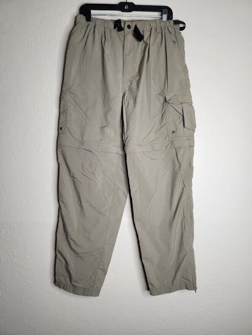 REI Hiking Pant Men Large Brown Convertible Cargo Pockets Belted Waist Ankle Zip
